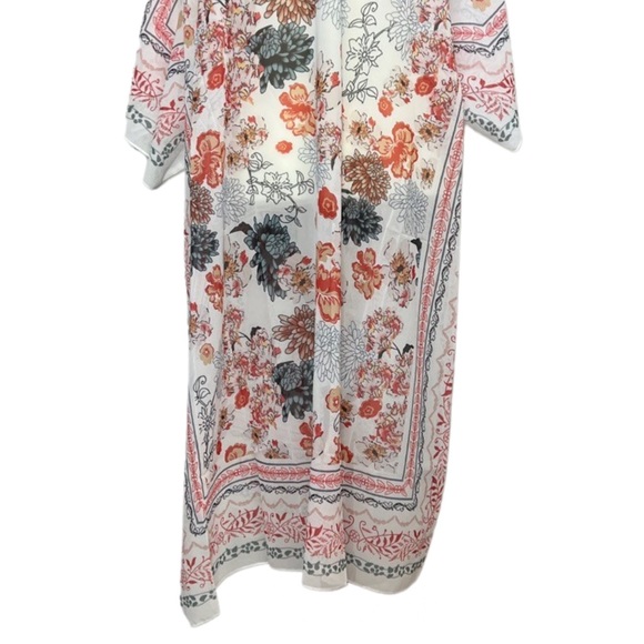 Boho Creamy White Floral Kimono Wrap Beach Coverup - Picture 14 of 16